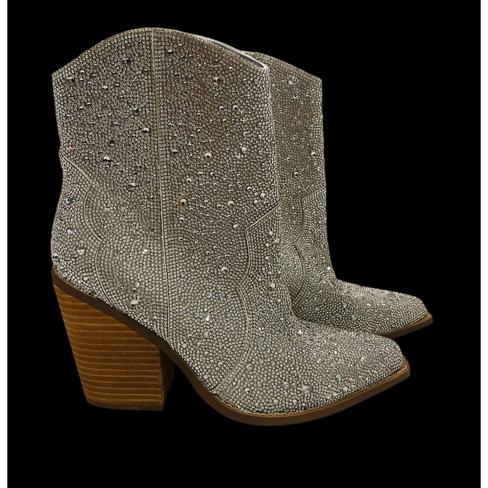 Steve Madden Silver Crystal Embellished Western Booties - Picture 4 of 9
